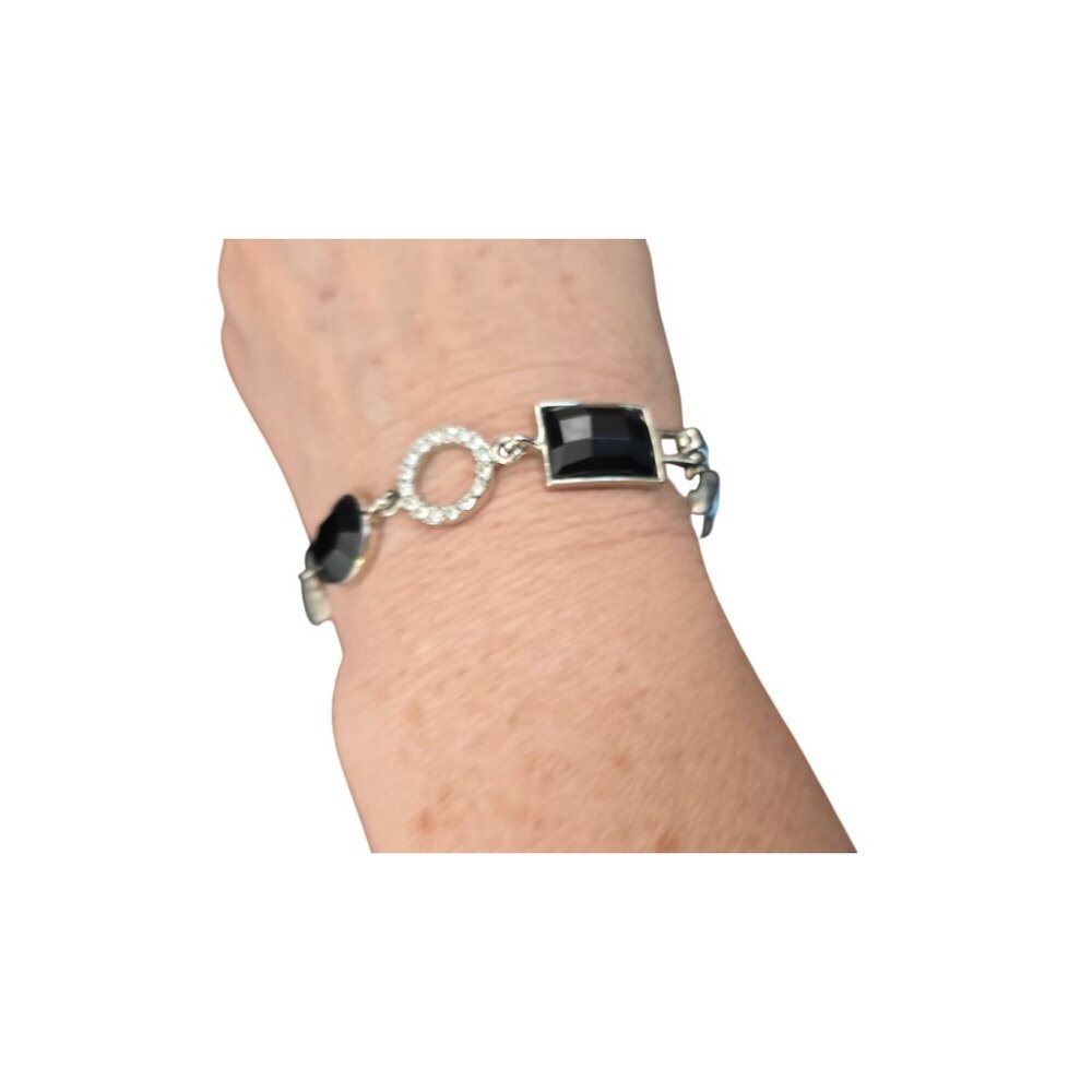 Lia Sophia Party On Silver-Tone Bracelet With Black & Clear Cut Crystals - Picture 6 of 8